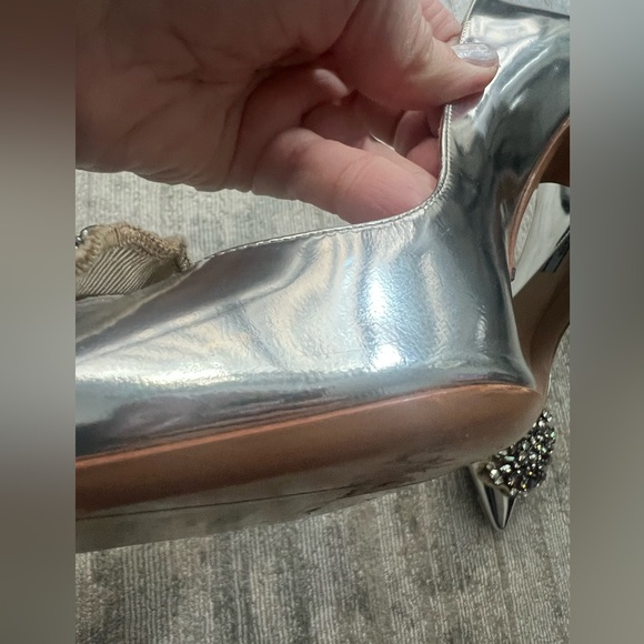 Prada Silver Metallic Swarovski Crystal Medallion Pumps, Size 39.5/9.5 - Picture 8 of 10